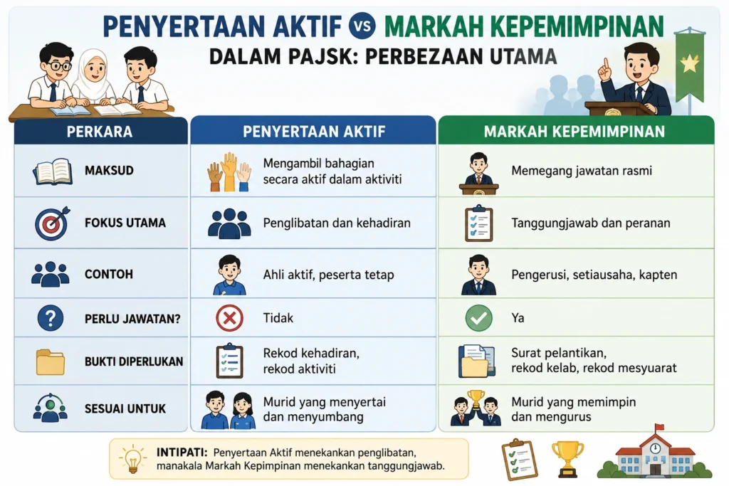 Penyertaan Aktif vs Markah Kepimpinan dalam PAJSK: Perbezaan Utama
